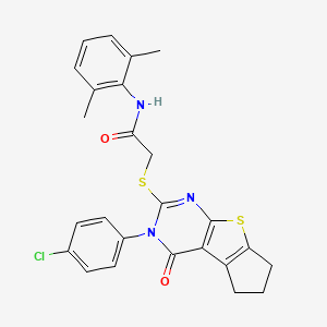 molecular formula C25H22ClN3O2S2 B12012496 2-{[3-(4-chlorophenyl)-4-oxo-3,5,6,7-tetrahydro-4H-cyclopenta[4,5]thieno[2,3-d]pyrimidin-2-yl]sulfanyl}-N-(2,6-dimethylphenyl)acetamide 