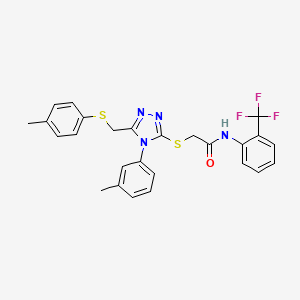 molecular formula C26H23F3N4OS2 B12012586 2-[(4-(3-methylphenyl)-5-{[(4-methylphenyl)sulfanyl]methyl}-4H-1,2,4-triazol-3-yl)sulfanyl]-N-[2-(trifluoromethyl)phenyl]acetamide CAS No. 539811-32-0