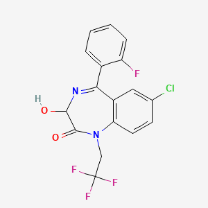molecular formula C17H11ClF4N2O2 B1201333 7-Chloro-1-(2,2,2-trifluoroethyl)-3-hydroxy-5-(2-fluorophenyl)-1,3-dihydro-2H-1,4-benzodiazepine-2-one CAS No. 87075-15-8