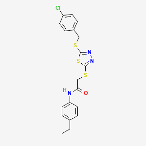 molecular formula C19H18ClN3OS3 B12013571 2-((5-((4-Chlorobenzyl)thio)-1,3,4-thiadiazol-2-yl)thio)-N-(4-ethylphenyl)acetamide CAS No. 499101-90-5