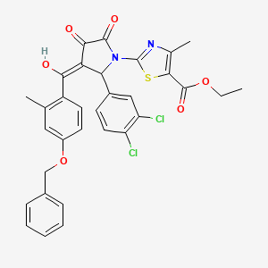 molecular formula C32H26Cl2N2O6S B12013587 ethyl 2-[3-{[4-(benzyloxy)-2-methylphenyl]carbonyl}-2-(3,4-dichlorophenyl)-4-hydroxy-5-oxo-2,5-dihydro-1H-pyrrol-1-yl]-4-methyl-1,3-thiazole-5-carboxylate 