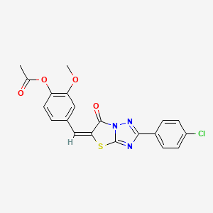 4-[(E)-(2-(4-chlorophenyl)-6-oxo[1,3]thiazolo[3,2-b][1,2,4]triazol-5(6H)-ylidene)methyl]-2-methoxyphenyl acetate