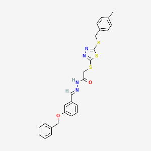 molecular formula C26H24N4O2S3 B12013659 N'-{(E)-[3-(benzyloxy)phenyl]methylidene}-2-({5-[(4-methylbenzyl)sulfanyl]-1,3,4-thiadiazol-2-yl}sulfanyl)acetohydrazide 