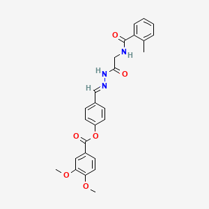 molecular formula C26H25N3O6 B12013704 4-(2-(((2-Methylbenzoyl)amino)AC)carbohydrazonoyl)phenyl 3,4-dimethoxybenzoate CAS No. 764656-83-9