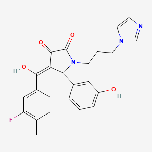 molecular formula C24H22FN3O4 B12013751 4-(3-fluoro-4-methylbenzoyl)-3-hydroxy-5-(3-hydroxyphenyl)-1-[3-(1H-imidazol-1-yl)propyl]-1,5-dihydro-2H-pyrrol-2-one 