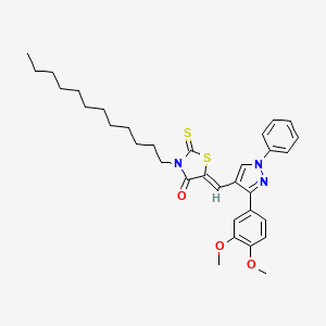 molecular formula C33H41N3O3S2 B12013775 (5Z)-5-{[3-(3,4-dimethoxyphenyl)-1-phenyl-1H-pyrazol-4-yl]methylene}-3-dodecyl-2-thioxo-1,3-thiazolidin-4-one CAS No. 624723-84-8