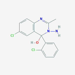 molecular formula C15H13Cl2N3O B12013811 3-Amino-6-chloro-4-(2-chlorophenyl)-2-methyl-3,4-dihydro-4-quinazolinol CAS No. 54567-12-3