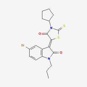 molecular formula C19H19BrN2O2S2 B12014152 (3Z)-5-bromo-3-(3-cyclopentyl-4-oxo-2-thioxo-1,3-thiazolidin-5-ylidene)-1-propyl-1,3-dihydro-2H-indol-2-one 