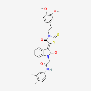 2-((3Z)-3-{3-[2-(3,4-dimethoxyphenyl)ethyl]-4-oxo-2-thioxo-1,3-thiazolidin-5-ylidene}-2-oxo-2,3-dihydro-1H-indol-1-yl)-N-(3,4-dimethylphenyl)acetamide