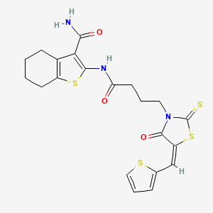 molecular formula C21H21N3O3S4 B12014406 2-({4-[(5E)-4-Oxo-5-(2-thienylmethylene)-2-thioxo-1,3-thiazolidin-3-YL]butanoyl}amino)-4,5,6,7-tetrahydro-1-benzothiophene-3-carboxamide 