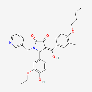 molecular formula C30H32N2O6 B12014410 (4E)-4-[(4-butoxy-3-methylphenyl)(hydroxy)methylidene]-5-(3-ethoxy-4-hydroxyphenyl)-1-(pyridin-3-ylmethyl)pyrrolidine-2,3-dione 