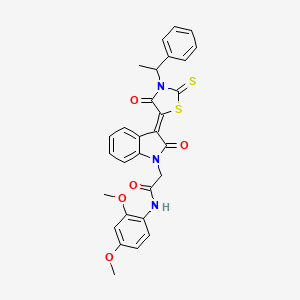 N-(2,4-dimethoxyphenyl)-2-{(3Z)-2-oxo-3-[4-oxo-3-(1-phenylethyl)-2-thioxo-1,3-thiazolidin-5-ylidene]-2,3-dihydro-1H-indol-1-yl}acetamide