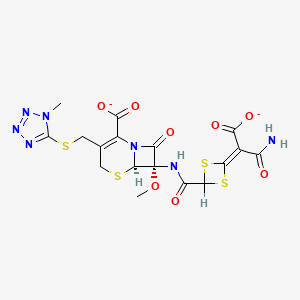 molecular formula C17H15N7O8S4-2 B1201449 (6R,7S)-7-({[4-(2-amino-1-carboxylato-2-oxoethylidene)-1,3-dithietan-2-yl]carbonyl}amino)-7-methoxy-3-{[(1-methyl-1H-tetrazol-5-yl)sulfanyl]methyl}-8-oxo-5-thia-1-azabicyclo[4.2.0]oct-2-ene-2-carboxylate 