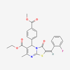 molecular formula C25H21FN2O5S B12014500 Ethyl 2-(2-fluorobenzylidene)-5-(4-(methoxycarbonyl)phenyl)-7-methyl-3-oxo-3,5-dihydro-2H-thiazolo[3,2-a]pyrimidine-6-carboxylate CAS No. 609795-93-9