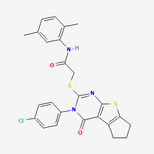 molecular formula C25H22ClN3O2S2 B12014529 2-{[3-(4-chlorophenyl)-4-oxo-3,5,6,7-tetrahydro-4H-cyclopenta[4,5]thieno[2,3-d]pyrimidin-2-yl]sulfanyl}-N-(2,5-dimethylphenyl)acetamide 