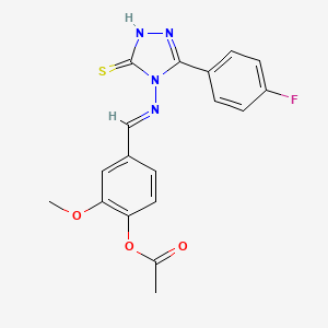 4-((E)-{[3-(4-fluorophenyl)-5-sulfanyl-4H-1,2,4-triazol-4-yl]imino}methyl)-2-methoxyphenyl acetate