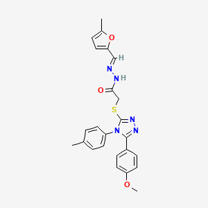 molecular formula C24H23N5O3S B12014913 2-{[5-(4-methoxyphenyl)-4-(4-methylphenyl)-4H-1,2,4-triazol-3-yl]sulfanyl}-N'-[(E)-(5-methylfuran-2-yl)methylidene]acetohydrazide 