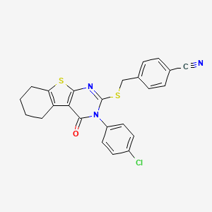 molecular formula C24H18ClN3OS2 B12014980 4-({[3-(4-Chlorophenyl)-4-oxo-3,4,5,6,7,8-hexahydro[1]benzothieno[2,3-d]pyrimidin-2-yl]sulfanyl}methyl)benzonitrile 