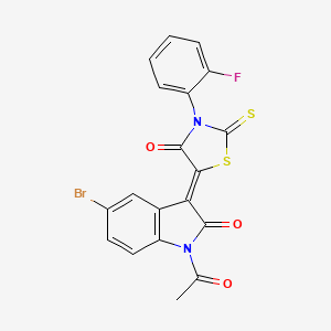 (3Z)-1-acetyl-5-bromo-3-[3-(2-fluorophenyl)-4-oxo-2-thioxo-1,3-thiazolidin-5-ylidene]-1,3-dihydro-2H-indol-2-one