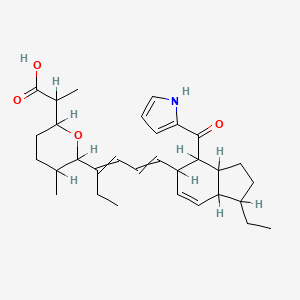 molecular formula C31H43NO4 B1201517 2-[6-[6-[1-乙基-4-(1H-吡咯-2-羰基)-2,3,3a,4,5,7a-六氢-1H-茚满-5-基]己-3,5-二烯-3-基]-5-甲基氧杂-2-基]丙酸 