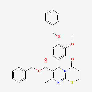 molecular formula C30H28N2O5S B12015203 benzyl 6-[4-(benzyloxy)-3-methoxyphenyl]-8-methyl-4-oxo-3,4-dihydro-2H,6H-pyrimido[2,1-b][1,3]thiazine-7-carboxylate CAS No. 618410-71-2