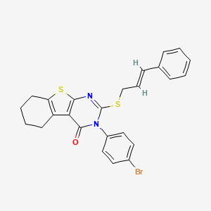 molecular formula C25H21BrN2OS2 B12015282 3-(4-Bromophenyl)-2-{[(2E)-3-phenyl-2-propenyl]sulfanyl}-5,6,7,8-tetrahydro[1]benzothieno[2,3-D]pyrimidin-4(3H)-one 