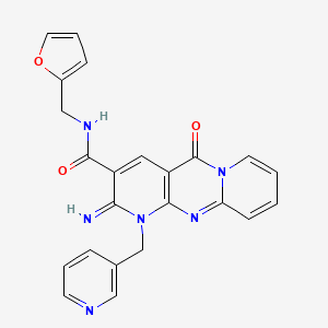 N-(furan-2-ylmethyl)-6-imino-2-oxo-7-(pyridin-3-ylmethyl)-1,7,9-triazatricyclo[8.4.0.03,8]tetradeca-3(8),4,9,11,13-pentaene-5-carboxamide