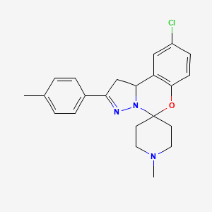 molecular formula C22H24ClN3O B12015527 9-Chloro-1'-methyl-2-P-tolyl-1,10B-dihydrospiro[benzo[E]pyrazolo[1,5-C][1,3]oxazine-5,4'-piperidine] 