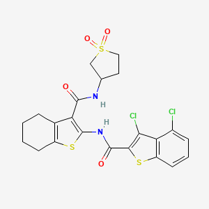 molecular formula C22H20Cl2N2O4S3 B12015541 3,4-dichloro-N-{3-[(1,1-dioxidotetrahydrothiophen-3-yl)carbamoyl]-4,5,6,7-tetrahydro-1-benzothiophen-2-yl}-1-benzothiophene-2-carboxamide 