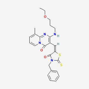 3-[(E)-(3-benzyl-4-oxo-2-thioxo-1,3-thiazolidin-5-ylidene)methyl]-2-[(3-ethoxypropyl)amino]-9-methyl-4H-pyrido[1,2-a]pyrimidin-4-one