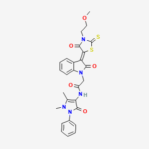 N-(1,5-dimethyl-3-oxo-2-phenyl-2,3-dihydro-1H-pyrazol-4-yl)-2-{(3Z)-3-[3-(2-methoxyethyl)-4-oxo-2-thioxo-1,3-thiazolidin-5-ylidene]-2-oxo-2,3-dihydro-1H-indol-1-yl}acetamide