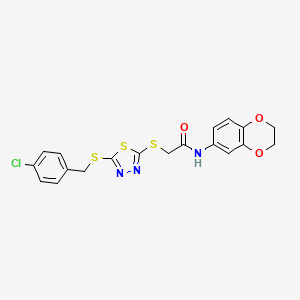 2-({5-[(4-chlorobenzyl)sulfanyl]-1,3,4-thiadiazol-2-yl}sulfanyl)-N-(2,3-dihydro-1,4-benzodioxin-6-yl)acetamide