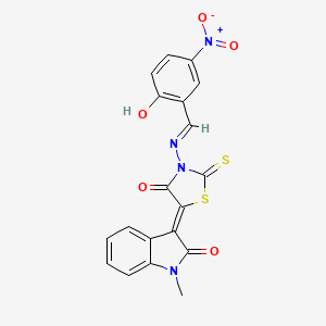 (3Z)-3-(3-{[(E)-(2-hydroxy-5-nitrophenyl)methylidene]amino}-4-oxo-2-thioxo-1,3-thiazolidin-5-ylidene)-1-methyl-1,3-dihydro-2H-indol-2-one