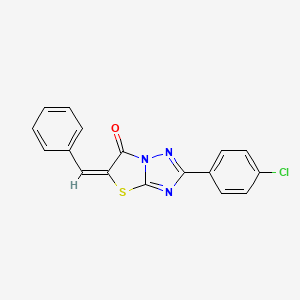 molecular formula C17H10ClN3OS B12015693 (5E)-5-benzylidene-2-(4-chlorophenyl)[1,3]thiazolo[3,2-b][1,2,4]triazol-6(5H)-one 