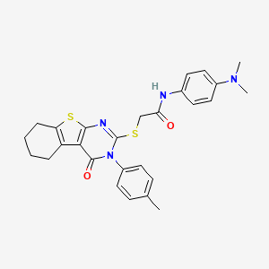 molecular formula C27H28N4O2S2 B12015816 N-[4-(dimethylamino)phenyl]-2-{[3-(4-methylphenyl)-4-oxo-3,4,5,6,7,8-hexahydro[1]benzothieno[2,3-d]pyrimidin-2-yl]sulfanyl}acetamide 