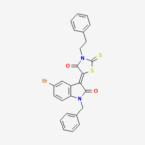 (3Z)-1-benzyl-5-bromo-3-[4-oxo-3-(2-phenylethyl)-2-thioxo-1,3-thiazolidin-5-ylidene]-1,3-dihydro-2H-indol-2-one