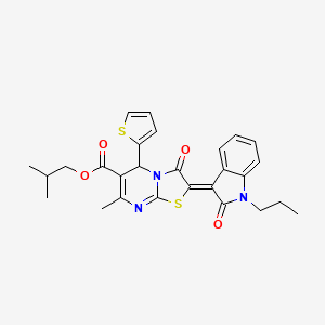 molecular formula C27H27N3O4S2 B12016228 Isobutyl 7-methyl-3-oxo-2-(2-oxo-1-propylindolin-3-ylidene)-5-(thiophen-2-yl)-3,5-dihydro-2H-thiazolo[3,2-a]pyrimidine-6-carboxylate CAS No. 618078-19-6