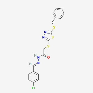 molecular formula C18H15ClN4OS3 B12016364 2-((5-(Benzylthio)-1,3,4-thiadiazol-2-yl)thio)-N'-(4-chlorobenzylidene)acetohydrazide CAS No. 315201-05-9