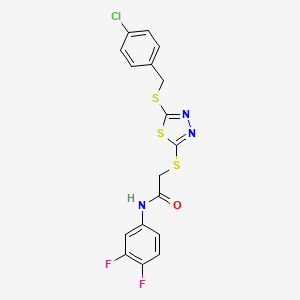 molecular formula C17H12ClF2N3OS3 B12016416 2-({5-[(4-chlorobenzyl)sulfanyl]-1,3,4-thiadiazol-2-yl}sulfanyl)-N-(3,4-difluorophenyl)acetamide 