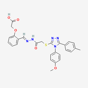 molecular formula C27H25N5O5S B12016437 (2-{(E)-[2-({[4-(4-methoxyphenyl)-5-(4-methylphenyl)-4H-1,2,4-triazol-3-yl]sulfanyl}acetyl)hydrazinylidene]methyl}phenoxy)acetic acid 