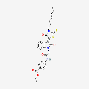 molecular formula C29H31N3O5S2 B12016552 ethyl 4-({[(3Z)-3-(3-heptyl-4-oxo-2-thioxo-1,3-thiazolidin-5-ylidene)-2-oxo-2,3-dihydro-1H-indol-1-yl]acetyl}amino)benzoate CAS No. 617696-29-4