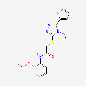 molecular formula C18H20N4O2S2 B12016570 N-(2-ethoxyphenyl)-2-{[4-ethyl-5-(thiophen-2-yl)-4H-1,2,4-triazol-3-yl]sulfanyl}acetamide CAS No. 566895-41-8