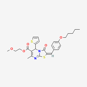 molecular formula C27H30N2O5S2 B12016580 2-Methoxyethyl 7-methyl-3-oxo-2-(4-(pentyloxy)benzylidene)-5-(thiophen-2-yl)-3,5-dihydro-2H-thiazolo[3,2-a]pyrimidine-6-carboxylate CAS No. 618077-57-9