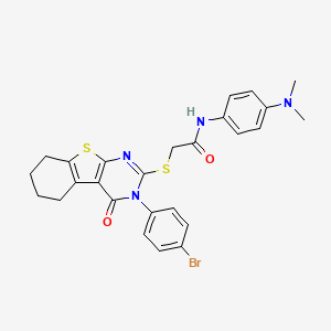 molecular formula C26H25BrN4O2S2 B12016611 2-{[3-(4-bromophenyl)-4-oxo-3,4,5,6,7,8-hexahydro[1]benzothieno[2,3-d]pyrimidin-2-yl]sulfanyl}-N-[4-(dimethylamino)phenyl]acetamide 