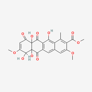 molecular formula C23H20O11 B1201666 2-Naphthacenecarboxylic acid, 6,6a,7,10,10a,11-hexahydro-6a,7,10a,12-tetrahydroxy-3,8-dimethoxy-1-methyl-6,10,11-trioxo-, methyl ester CAS No. 146864-75-7