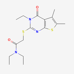 molecular formula C16H23N3O2S2 B12016706 N,N-Diethyl-2-((3-ethyl-5,6-dimethyl-4-oxo-3,4-dihydrothieno[2,3-d]pyrimidin-2-yl)thio)acetamide CAS No. 618427-70-6