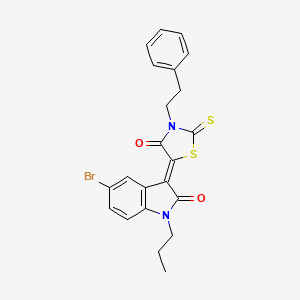 molecular formula C22H19BrN2O2S2 B12016898 (3Z)-5-bromo-3-[4-oxo-3-(2-phenylethyl)-2-thioxo-1,3-thiazolidin-5-ylidene]-1-propyl-1,3-dihydro-2H-indol-2-one 