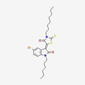 (3Z)-5-bromo-1-hexyl-3-(3-octyl-4-oxo-2-thioxo-1,3-thiazolidin-5-ylidene)-1,3-dihydro-2H-indol-2-one