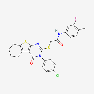 2-{[3-(4-chlorophenyl)-4-oxo-3,4,5,6,7,8-hexahydro[1]benzothieno[2,3-d]pyrimidin-2-yl]sulfanyl}-N-(3-fluoro-4-methylphenyl)acetamide