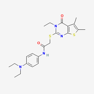 molecular formula C22H28N4O2S2 B12017191 N-(4-(Diethylamino)phenyl)-2-((3-ethyl-5,6-dimethyl-4-oxo-3,4-dihydrothieno[2,3-d]pyrimidin-2-yl)thio)acetamide CAS No. 618427-63-7